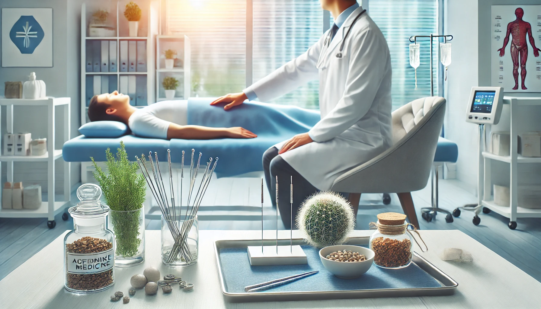 a patient receiving integrative healthcare in a modern clinic.